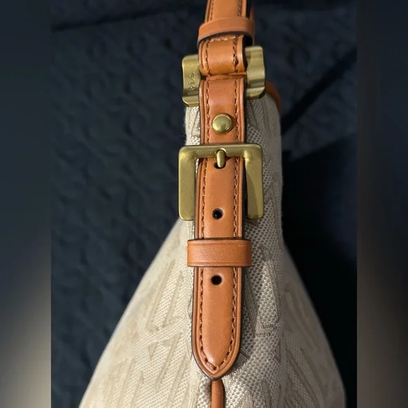 Ralph Lauren Cream and Tan Crescent Hobo Bag with Metal Accent - Picture 5 of 11